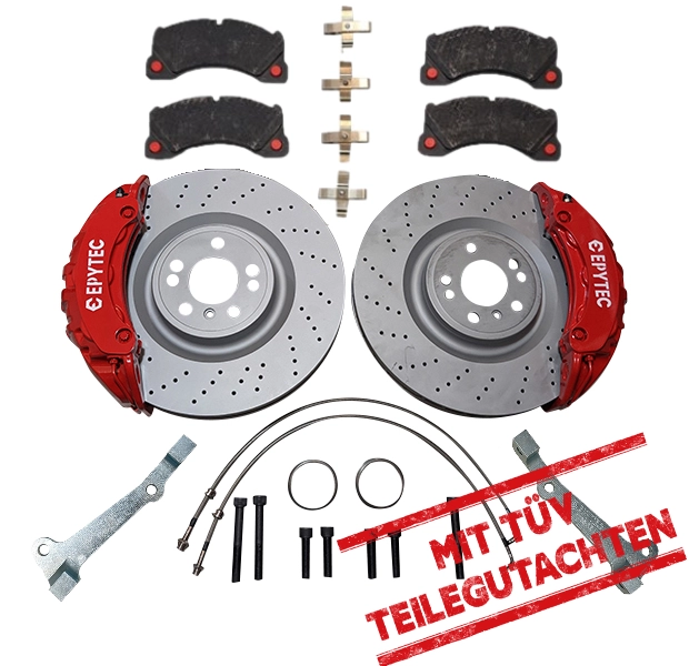 Großes Bremsanlagen KIT VW Golf 5 6  Plus Audi A3 Jetta Seat Leon Altea Porsche Panamera Bremssattel 375x36mm Bremsscheibe mit Teilegutachten - Farbe Bremssattel: Rot mit Epytec Logo